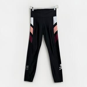 P.E Nation SWERVE Women Size XS 7/8 Leggings Yoga Pants Black Salmon Color Block